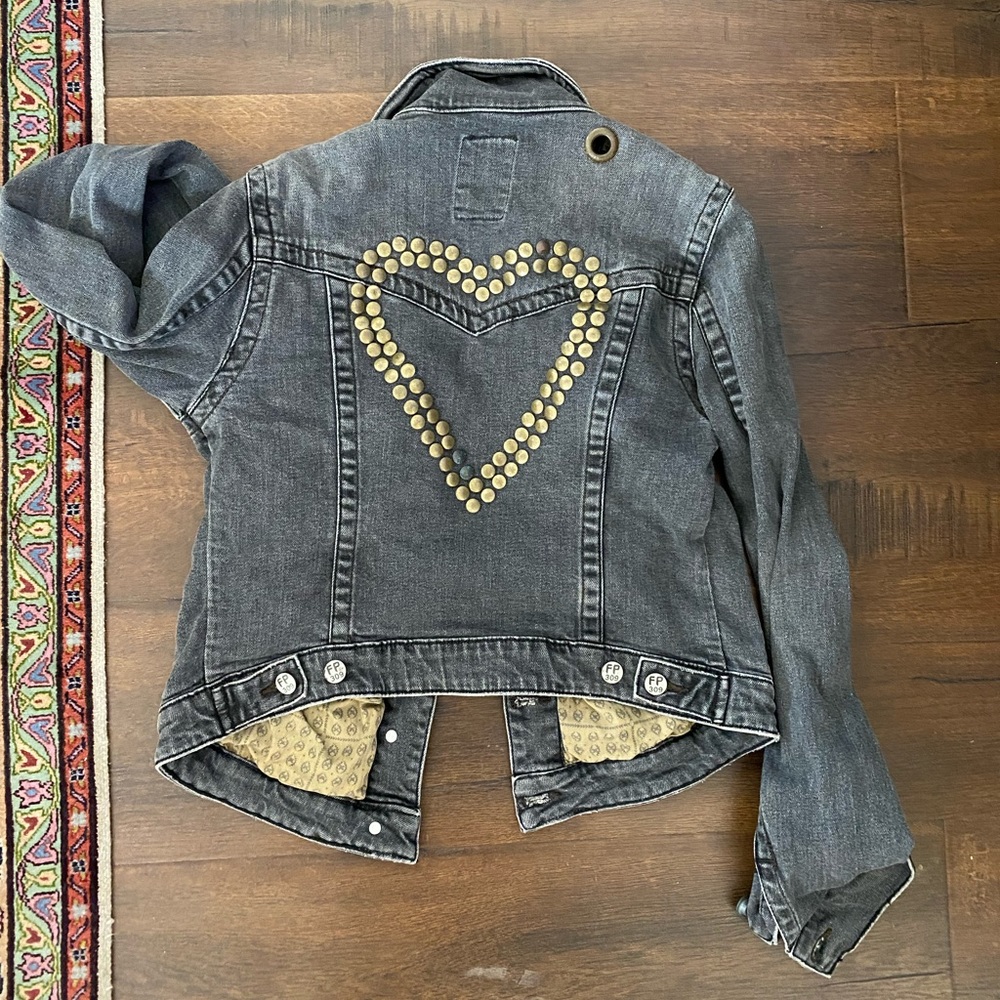 Free People 🖤 Embellished Jean Jacket Distressed